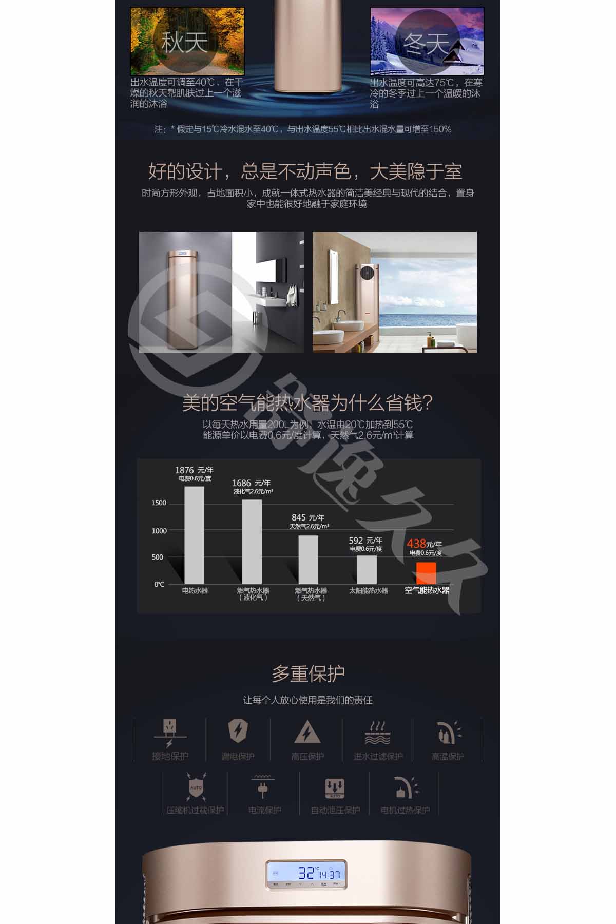 美的（midea）空氣能熱水器家用一體機180升優泉RSJ20/180RD智能WIFI功能掌上預約